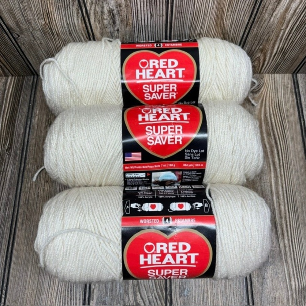 Red Heart Super Saver Aran Yarn - 3 Pack of 198G/7Oz - Acrylic - Off White